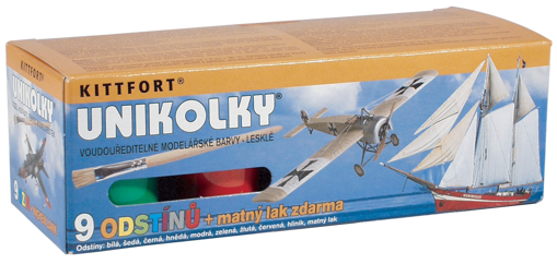 Obrázek z Kittfort Unikolky modelářské barvy 9 odstínů + matný lak 